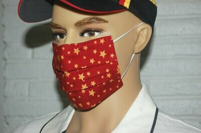 3 Layer Handcrafted - Environmentally friendly Reusable 100% Cotton Face Mask red with "GOLD STARS"
