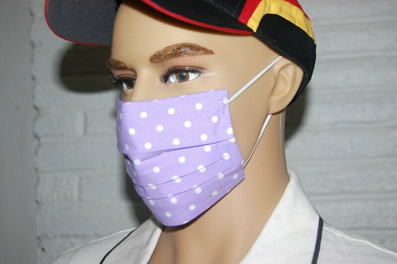 3 Layer Handcrafted - Environmentally friendly Reusable 100% Cotton Face Mask  purple with white "polka dots"