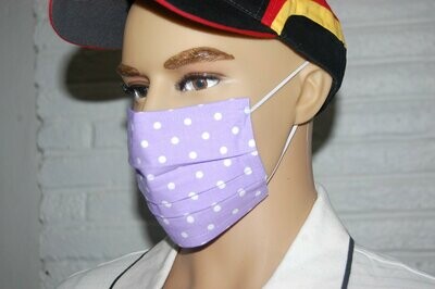 3 Layer Handcrafted - Environmentally friendly Reusable 100% Cotton Face Mask purple with white "polka dots"