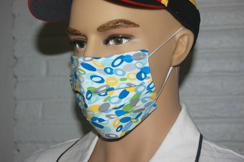 3 Layer Handcrafted - Environmentally friendly Reusable 100% Cotton Face Mask  "oval circles"