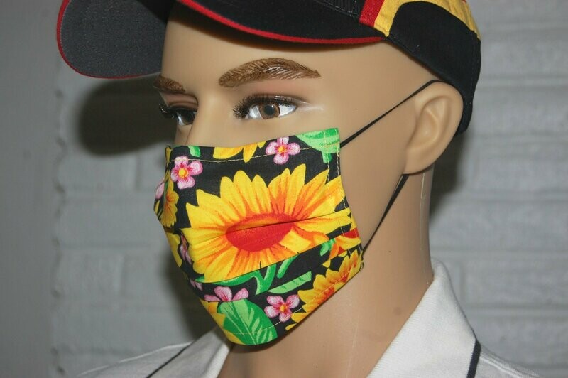3 Layer Handcrafted - Environmentally friendly Reusable 100% Cotton Face Mask  big " SUNFLOWER"