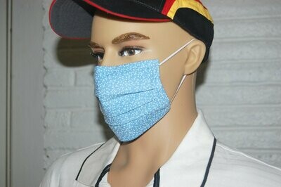 3 Layer Handcrafted - Environmentally friendly Reusable 100% Cotton Face Mask soft "BLUE & White"