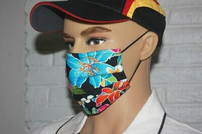 3 Layer Handcrafted - Environmentally friendly Reusable 100% Cotton Face Mask black with 