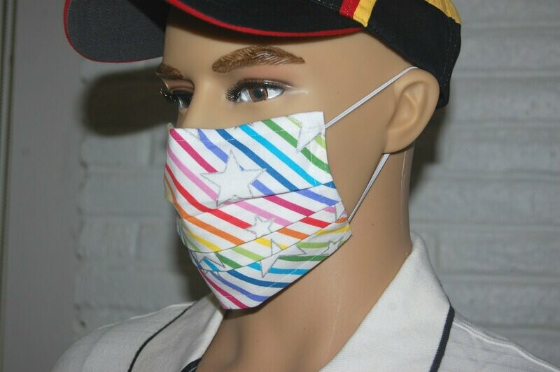 3 Layer Handcrafted - Environmentally friendly Reusable 100% Cotton Face Mask  "RAINBOW & STARS"