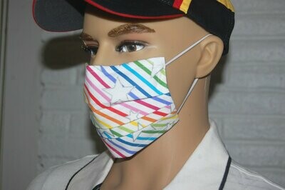 3 Layer Handcrafted - Environmentally friendly Reusable 100% Cotton Face Mask "RAINBOW & STARS"