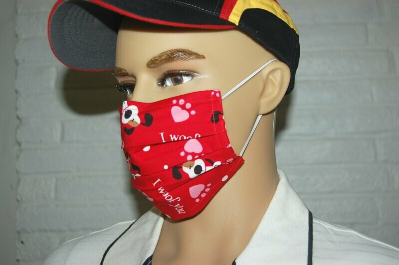 3 Layer Handcrafted - Environmentally friendly Reusable 100% Cotton Face Mask  I woof you "DOG"