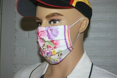 3 Layer Handcrafted - Environmentally friendly Reusable 100% Cotton Face Mask "Flower with edging"