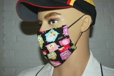 3 Layer Handcrafted - Environmentally friendly Reusable 100% Cotton Face Mask "OWL"