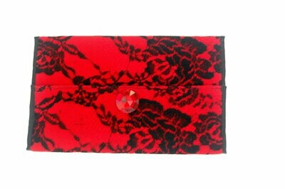 Mask PURSE for 1 up to 4 "FA" Face Masks Model red with black "LACE"