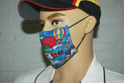 3 Layer Handcrafted - Environmentally friendly Reusable 100% Cotton Face Mask ​"hot air balloon"