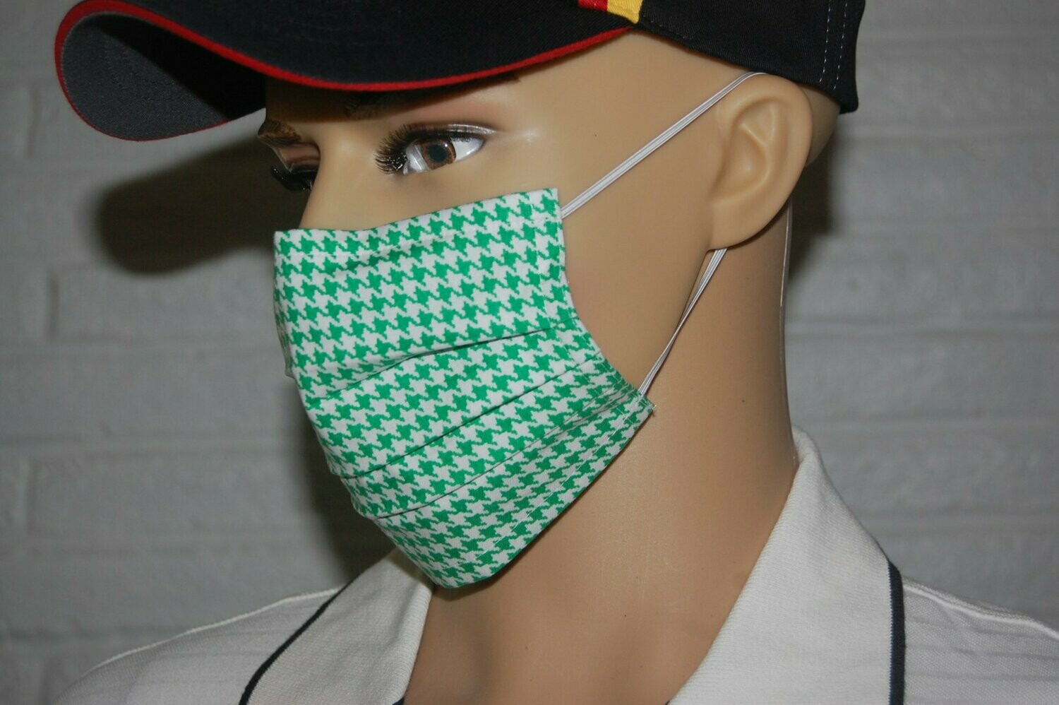 3 Layer Handcrafted - Environmentally friendly Reusable 100% Cotton Face Mask "GREEN | WHITE"
