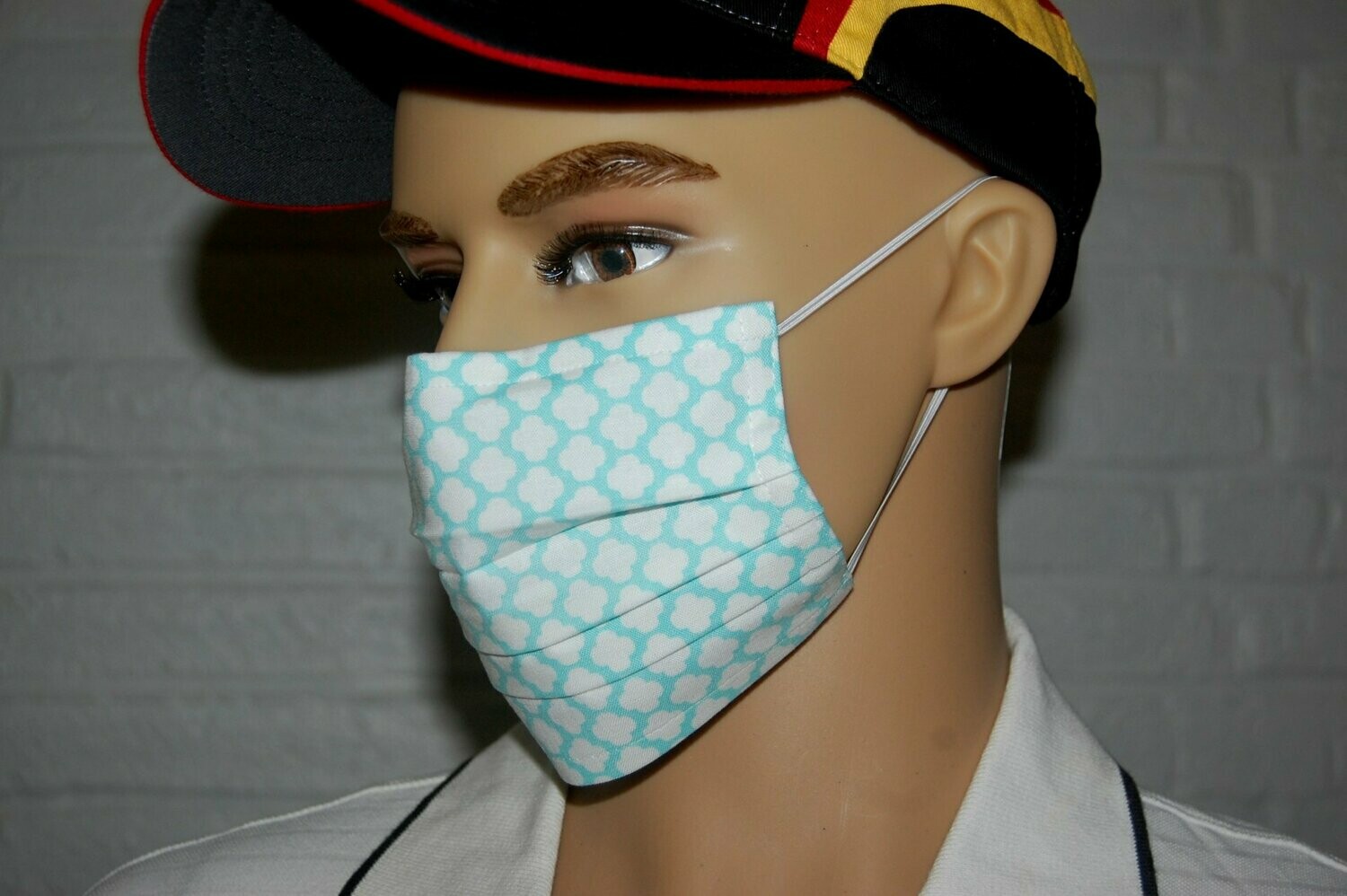 3 Layer Handcrafted - Environmentally friendly Reusable 100% Cotton Face Mask "white | turquoise"