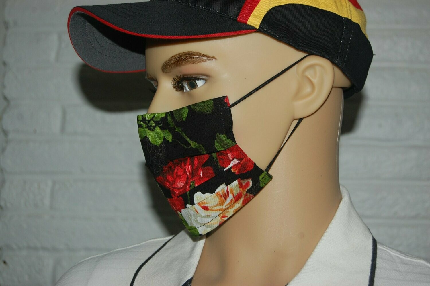3 Layer Handcrafted - Environmentally friendly Reusable 100% Cotton Face Mask black with "ROSES"