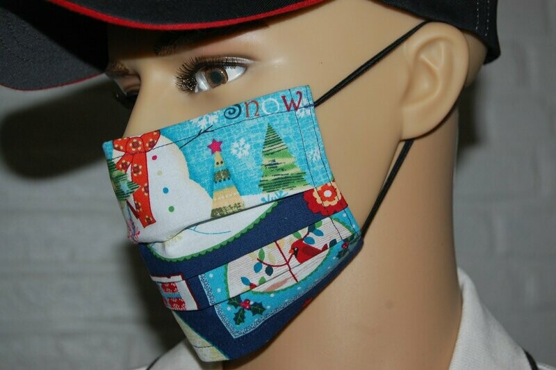 3 Layer Handcrafted - Environmentally friendly Reusable 100% Cotton Face Mask "Snow MAN 1"
