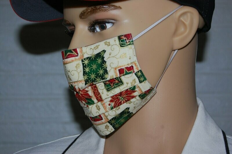 3 Layer Handcrafted - Environmentally friendly Reusable 100% Cotton Face Mask Glitter "Christmas 1"