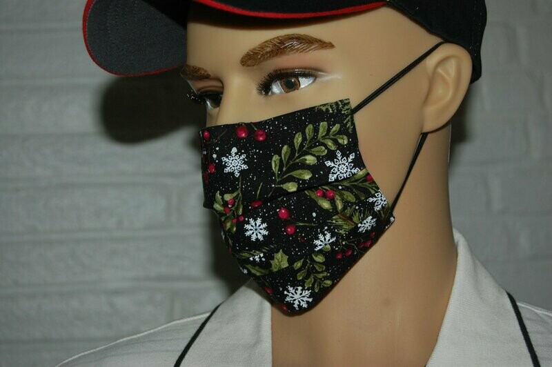 3 Layer Handcrafted - Environmentally friendly Reusable 100% Cotton Face Mask "Winter 16 with glitter"