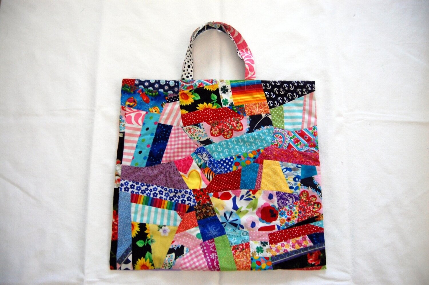 Handcrafted - Environmentally friendly Reusable 100% Cotton -LARGE - SHOPPING BAG (GROCERIES) "PATCHWORK"