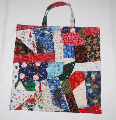 Handcrafted - Environmentally friendly Reusable 100% Cotton - EXTRA LARGE - SHOPPING BAG WINTER (GROCERIES) "PATCHWORK"