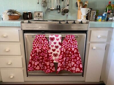 2 beautiful *MY Valentine* tie kitchen towel and one hand kitchen towel