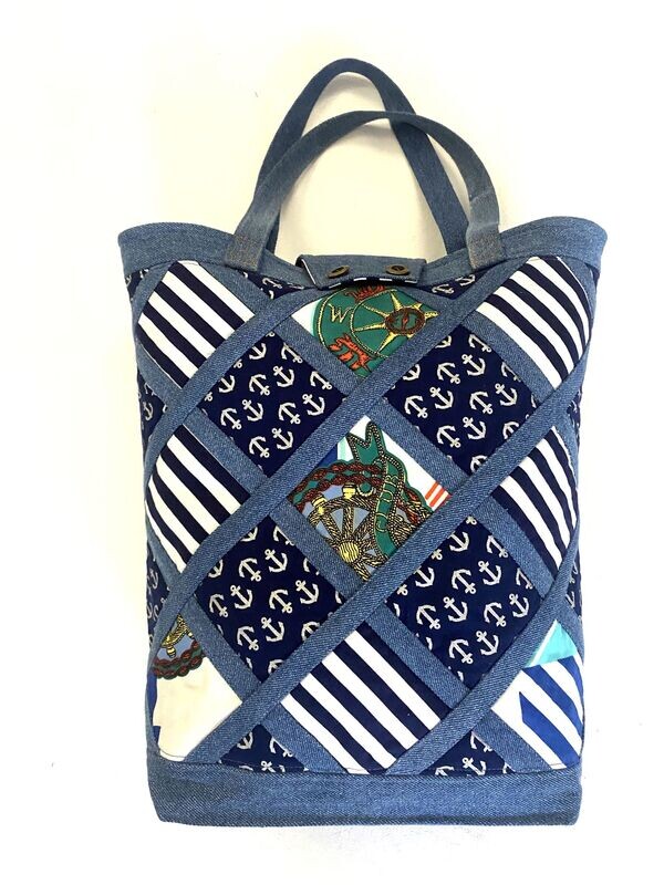 vintage look Handbag from a Jeans with  sailor Fabric