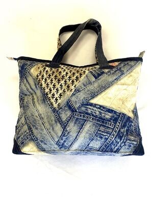 vintage look Handbag from a Jeans with crazy Fabric
