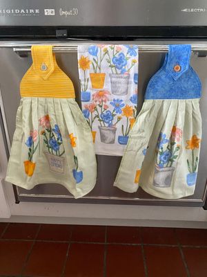 2 beautiful *Happy Spring* tie kitchen towels and one hand kitchen towel