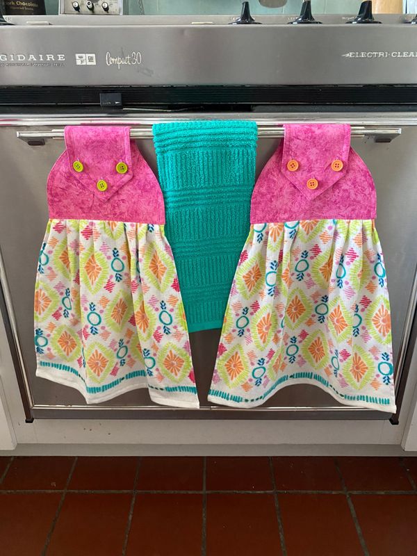 2 beautiful *Power colors* tie kitchen towels and one  hand kitchen towel