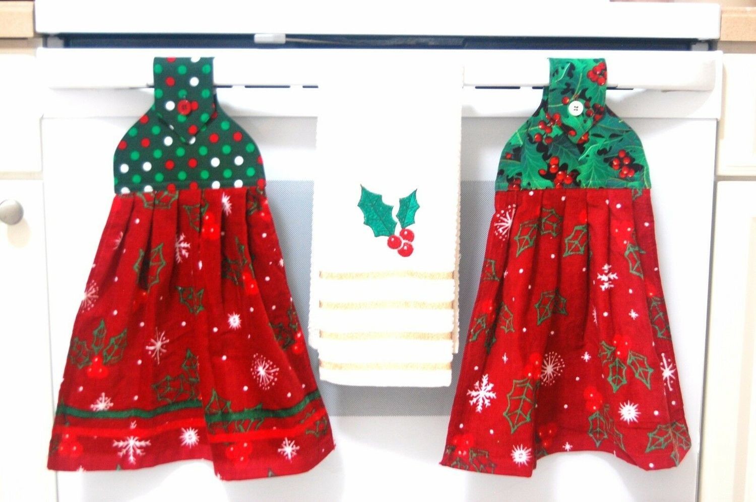 2 beautiful *Christmas* tie kitchen towel and one hand kitchen towel 2 beautiful *Christmas* tie kitchen towel and one hand kitchen towel
