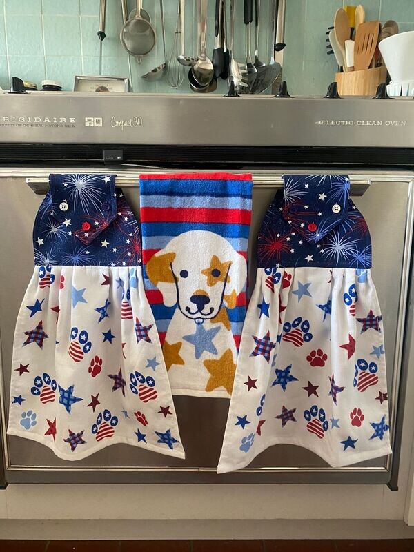 2 x 4th of JULY (b) tie kitchen towel and one hand kitchen towel