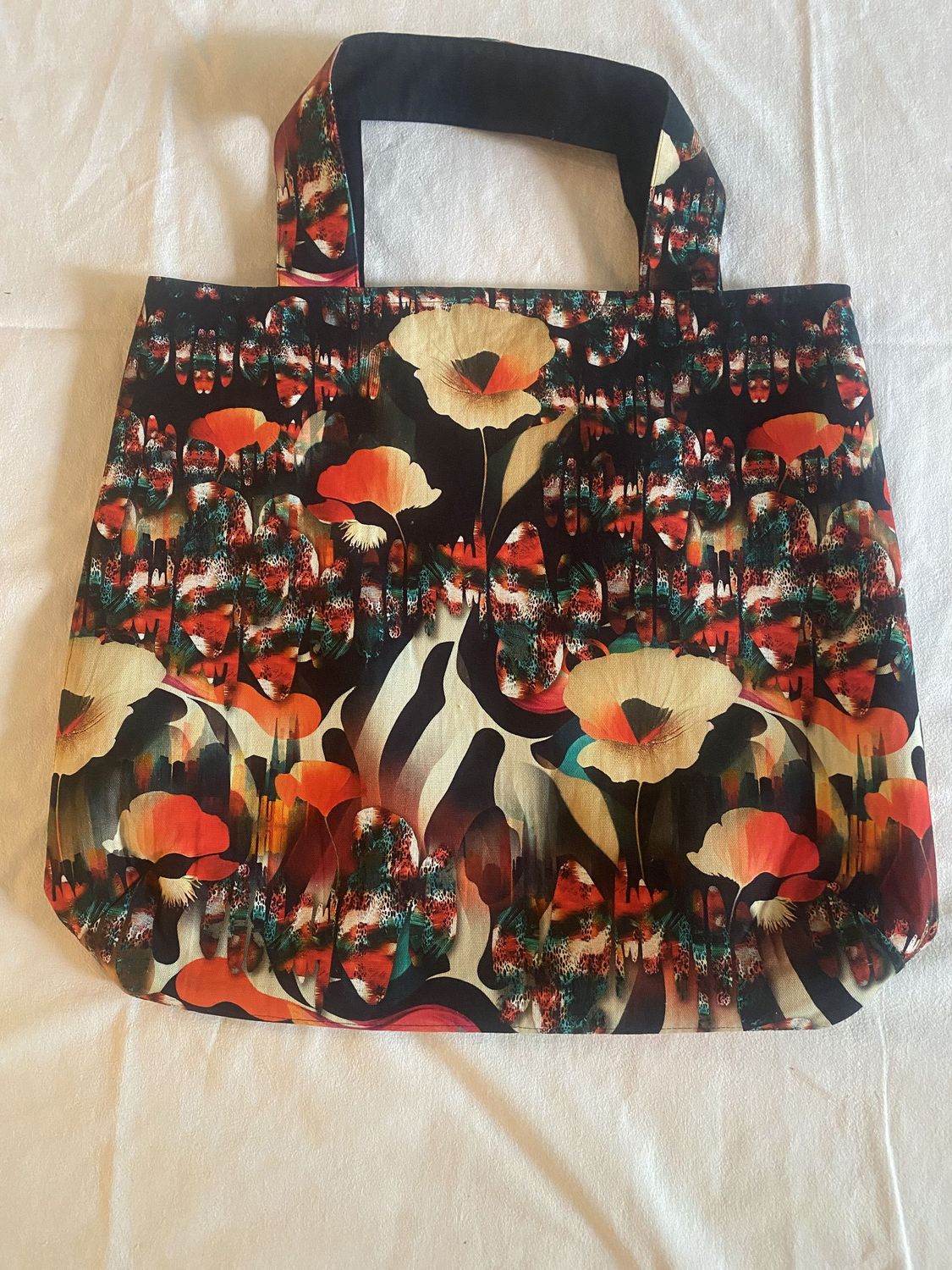 Handcrafted - Environmentally friendly Reusable 100% Cotton BIG SHOPPING BAG " Flower Day"