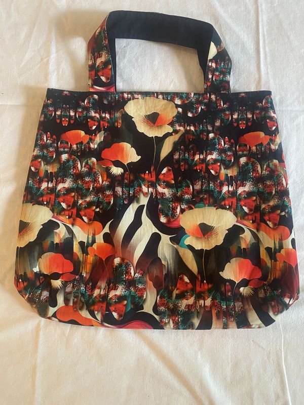 Handcrafted - Environmentally friendly Reusable 100% Cotton BIG SHOPPING BAG " Flower Day"