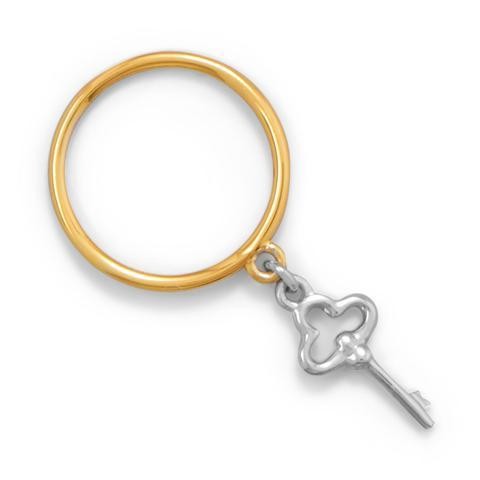 Gold Band Two Tone Key Charm Ring