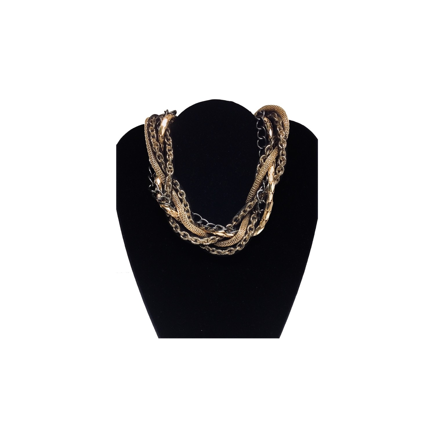 Gold, Black, Mesh, Chain Necklace