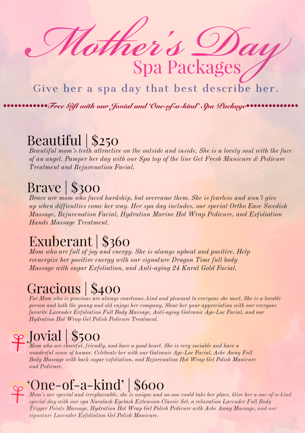 Mother Day Spa Package: Beautiful