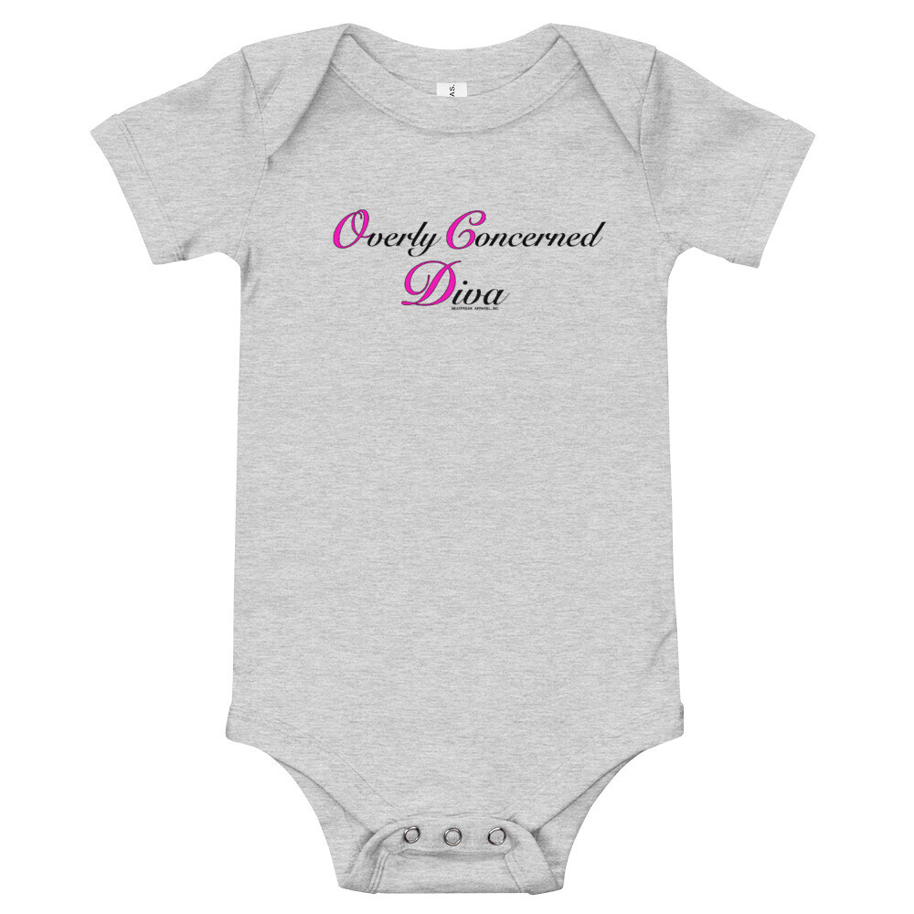 (OCD) OVERLY CONCERNED DIVA (Pnk &amp; Blk) - ONESIE [4 Color Options], Color: Athletic Heather, Size: 3-6m