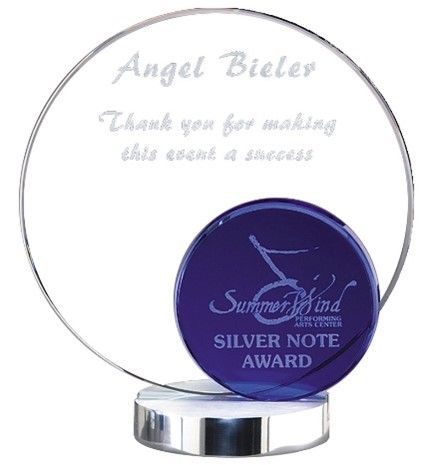 Crystal Blue Circle w/Chrome Base 8” X 8.75”