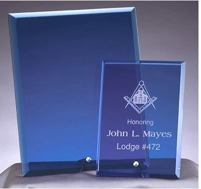 Blue Glass Beveled Plaque with Aluminum Pole, starting at 4&quot;x6&quot;