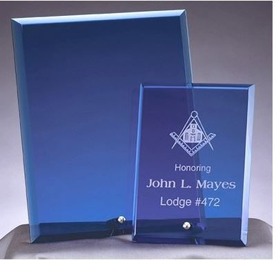 Blue Glass Beveled Plaque with Aluminum Pole, starting at 4&quot;x6&quot;