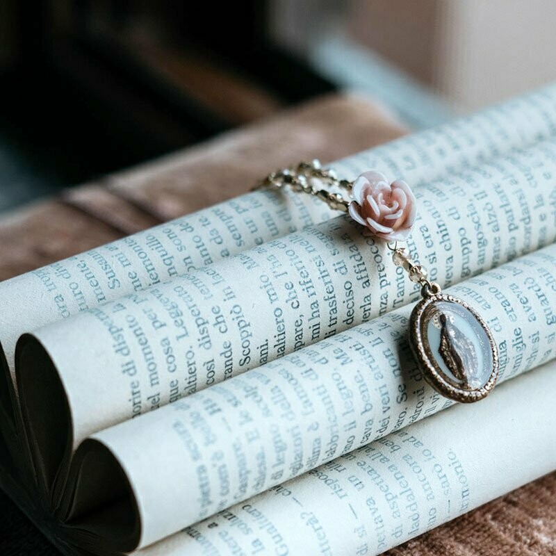 Collana Ex Voto Medaglia Miracolosa con Rosa