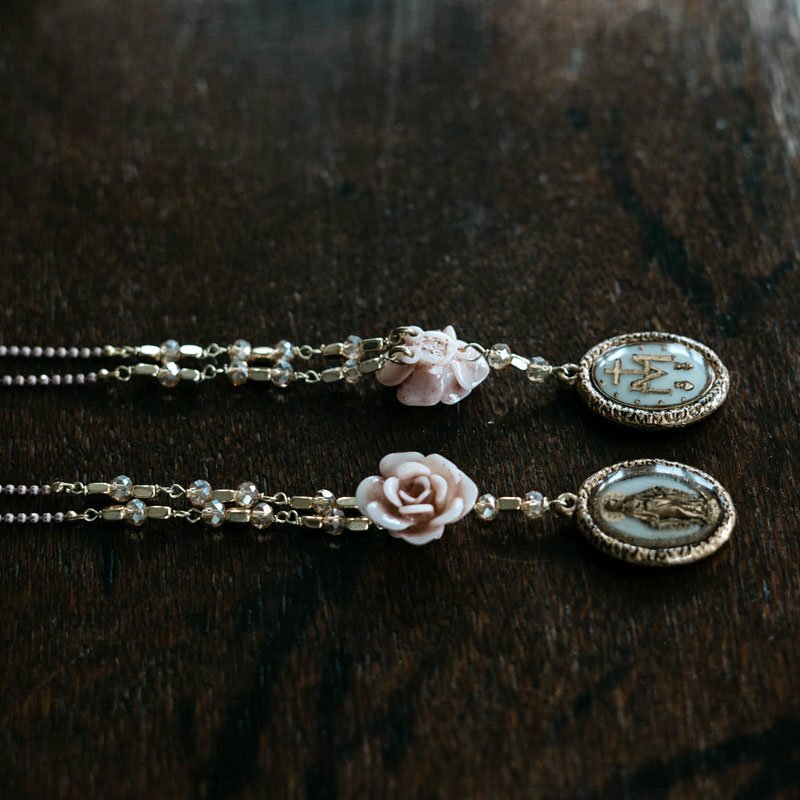 Collana Ex Voto Medaglia Miracolosa con Rosa