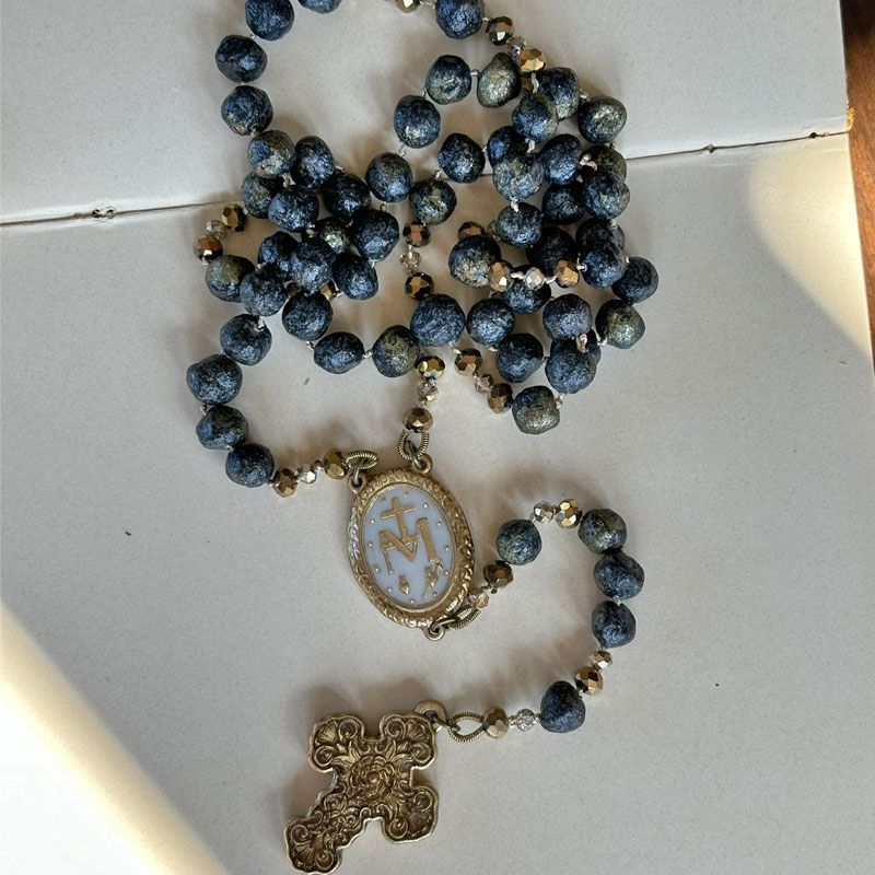 Rosario in Papier Machè Blu Notte