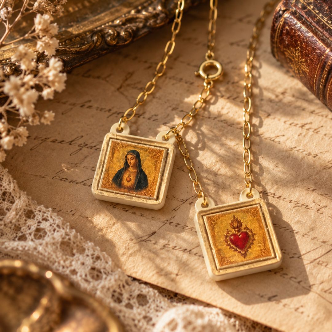Scapolare Scapolare "Cuore e Grazia" – Collana con Sacro Cuore e Vergine Maria