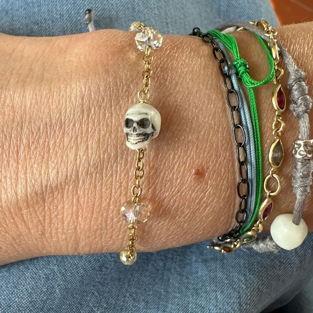 Bracciale con Teschietto avorio e cristalli
