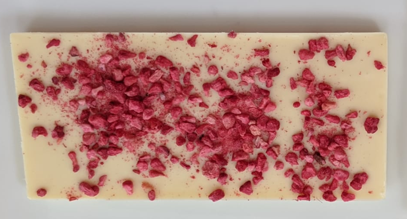 White Chocolate Slab with Freeze Dried Raspberry Crumble