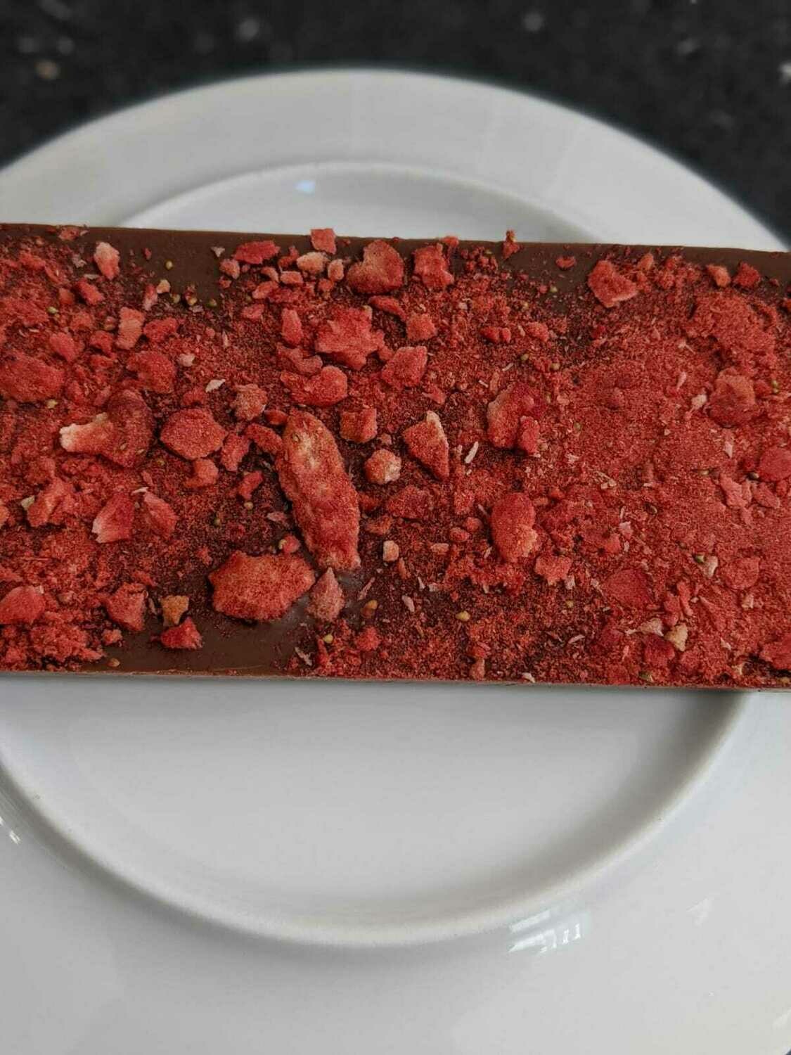 Milk Chocolate Bar with Crushed Freeze Dried Strawberry 
 (large) SALE ITEM