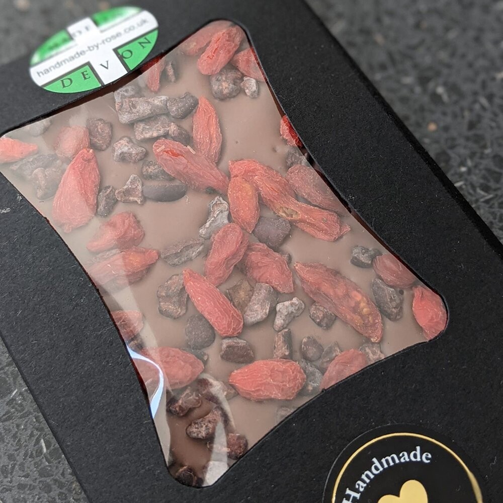 Milk Chocolate Slab with Cacao Nibs and Goji Berries