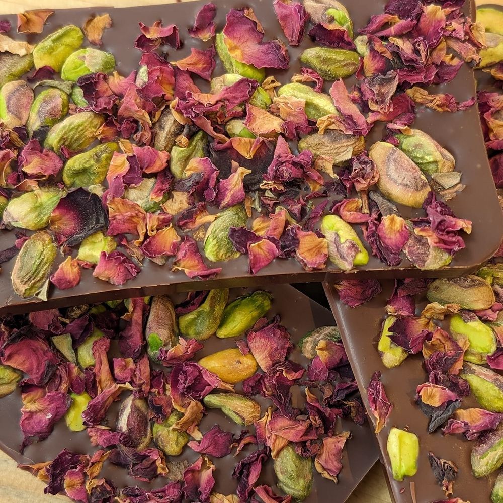 Vegan Oat Milk Chocolate Slab with Pistachio & Rose Petals