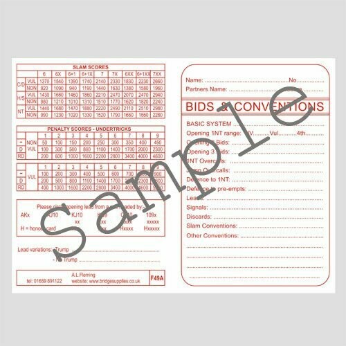 Duplicate Personal Scorecards - Red (Bids and Conventions)