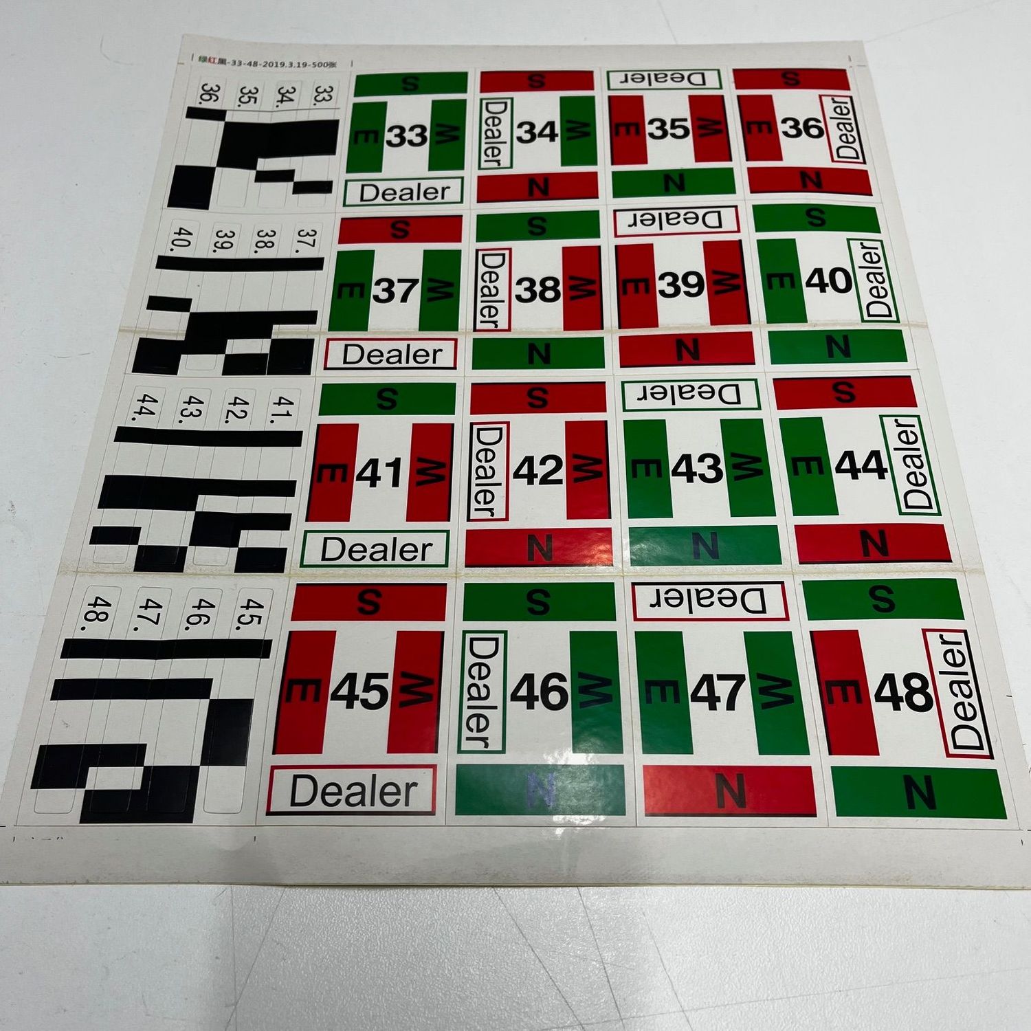 Dealing Machine Board Stickers 33-48