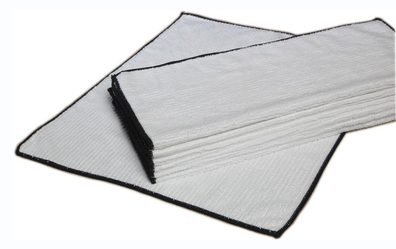 14X17 WHITE RIBBED MICROFIBER TOWEL W/BLACK I.D. THREAD